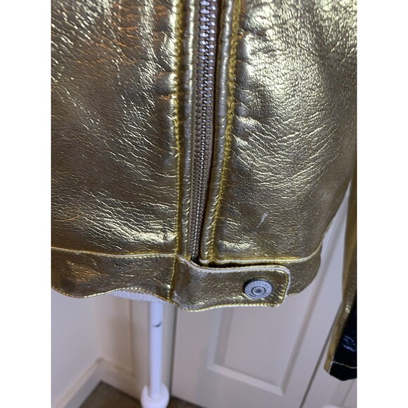 We The Free Free People Fast Lane Metallic Gold Vegan Leather Moto Jacket Small - Picture 8 of 16